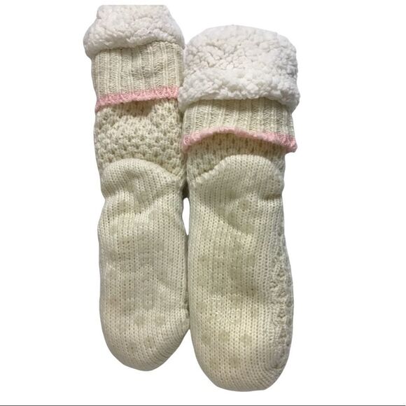 Jane and Bleecker Sherpa Lined Cream Animal Slipper Socks - Picture 4 of 4